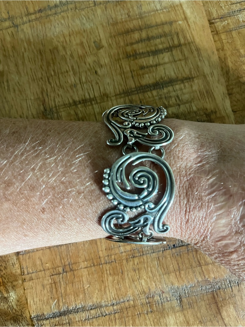 Vintage Amparo Taxco Mexico Sterling Silver Spiral Wave Link Style Bracelet